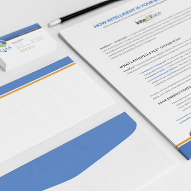 QAS stationary, business card, and letter